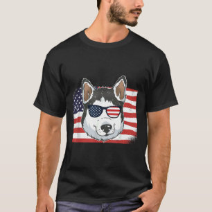 Husky Dad & Mom American Flag 4th Of July Usa S T-Shirt