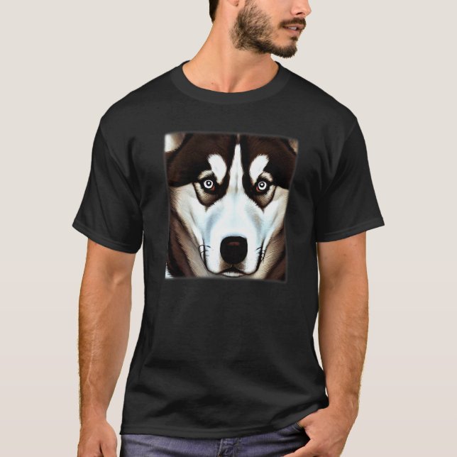 Husky design dog imprint artwork face with Siberia T-Shirt (Front)