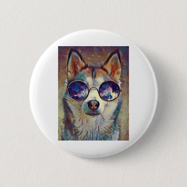 Husky dog ! 6 cm round badge (Front)