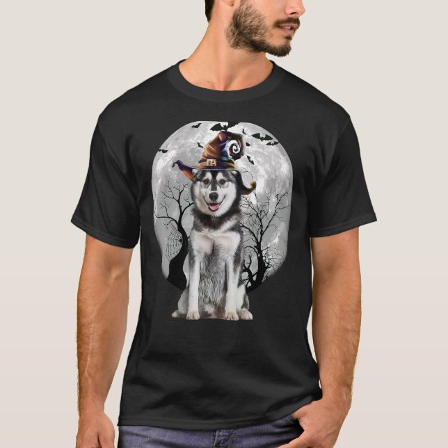 Husky Dog And Moon Halloween Costume Dog T-Shirt (Front)