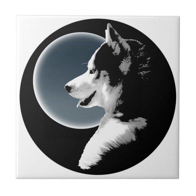 Husky Dog Art Ceramic Tile Sled Dog Decor & Gifts (Front)
