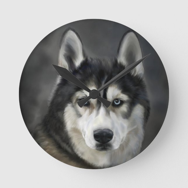 Husky Dog Big Dog Animal Pet Round Clock (Front)