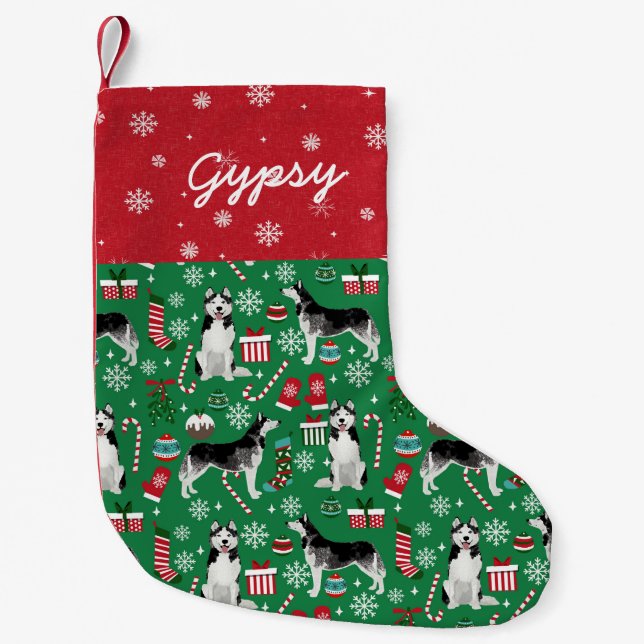 Husky dog christmas custom name small christmas stocking (Front)