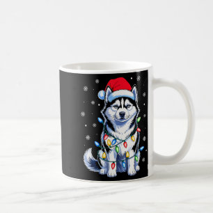 Husky Dog Christmas Lights Santa Hat Family Xmas P Coffee Mug