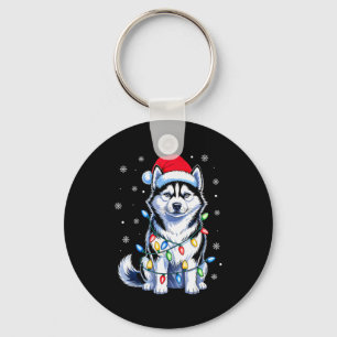 Husky Dog Christmas Lights Santa Hat Family Xmas P Key Ring
