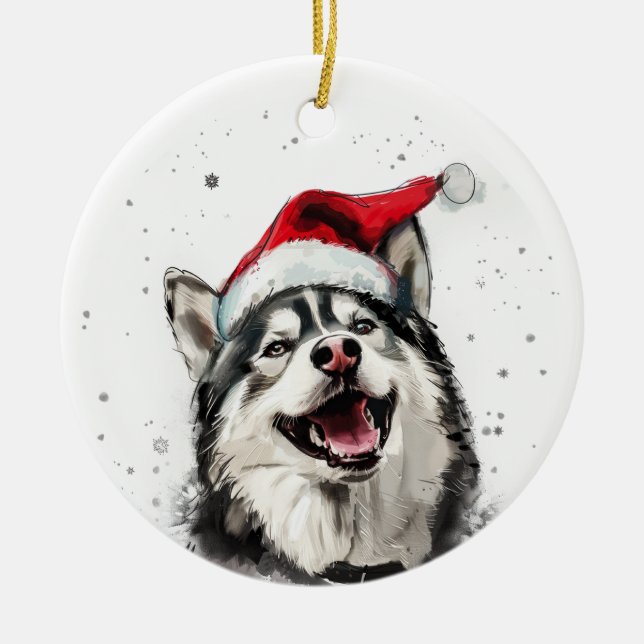 Husky Dog Christmas Personalized Ceramic Tree Decoration (Front)
