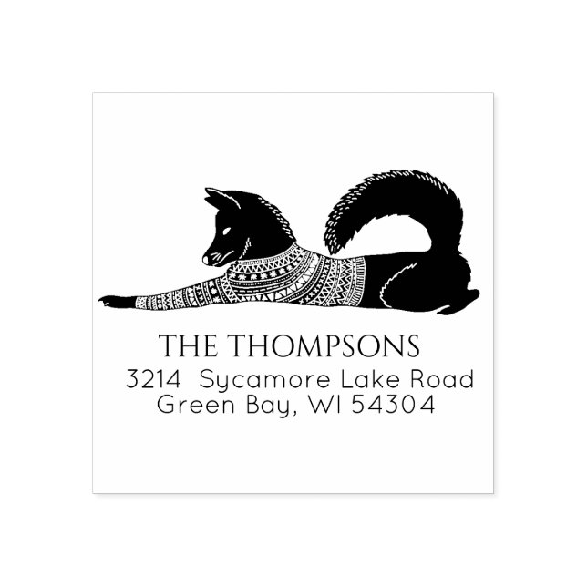 Husky Dog Christmas Sweater Family Address Rubber Stamp (Imprint)