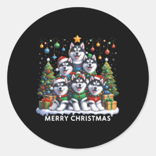 Husky Dog Christmas Tree Merry Christmas Matching Classic Round Sticker