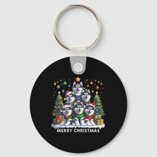 Husky Dog Christmas Tree Merry Christmas Matching Key Ring