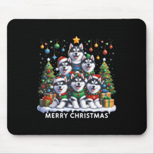 Husky Dog Christmas Tree Merry Christmas Matching Mouse Mat