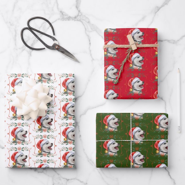 Husky Dog Christmas Wrapping Paper Sheets (Front)