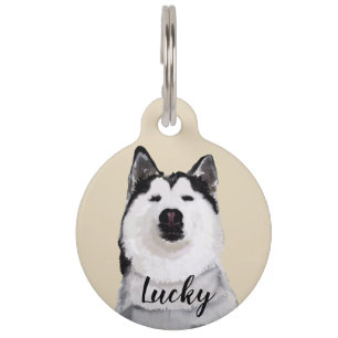 Husky Dog Custom Name Dog Round Large Pet Tag