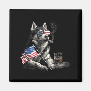 Husky Dog Dad Patriotic Aamerican Flag July Fourth Magnet