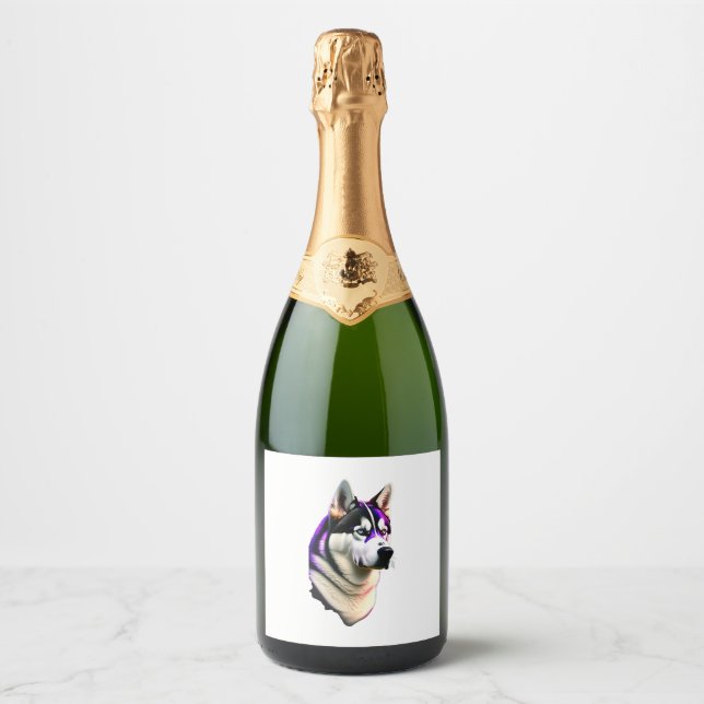 Husky Dog Design Sparkling Wine Label (Front)