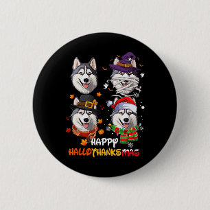 Husky Dog Hallothanksmas Halloween Thanksgiving Xm 6 Cm Round Badge