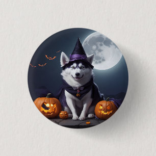Husky Dog Halloween Adventure Moonlit Magic Spooky 3 Cm Round Badge