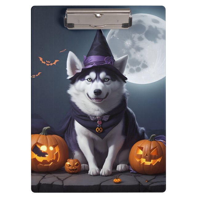 Husky Dog Halloween Adventure Moonlit Magic Spooky Clipboard (Front)