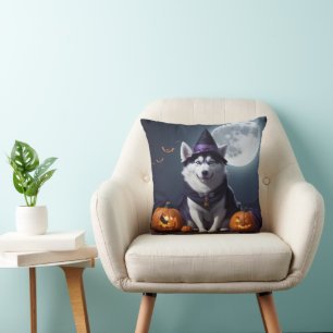 Husky Dog Halloween Adventure Moonlit Magic Spooky Cushion