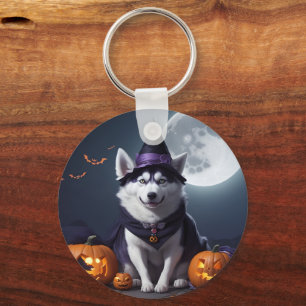 Husky Dog Halloween Adventure Moonlit Magic Spooky Key Ring