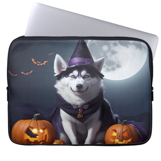 Husky Dog Halloween Adventure Moonlit Magic Spooky Laptop Sleeve (Front)