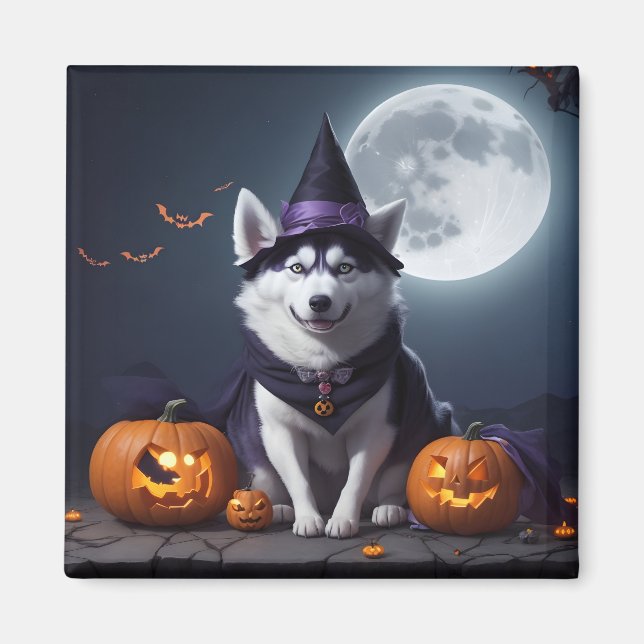 Husky Dog Halloween Adventure Moonlit Magic Spooky Magnet (Front)