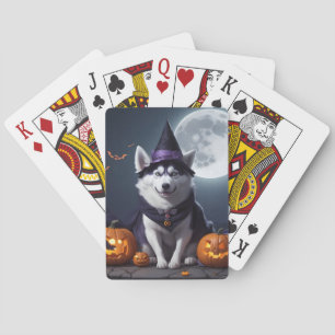 Husky Dog Halloween Adventure Moonlit Magic Spooky Playing Cards