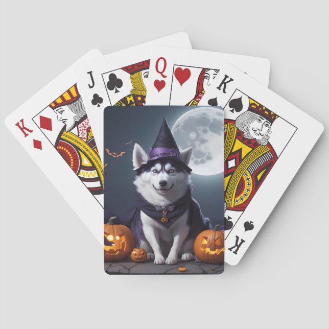 Husky Dog Halloween Adventure Moonlit Magic Spooky Playing Cards (Back)