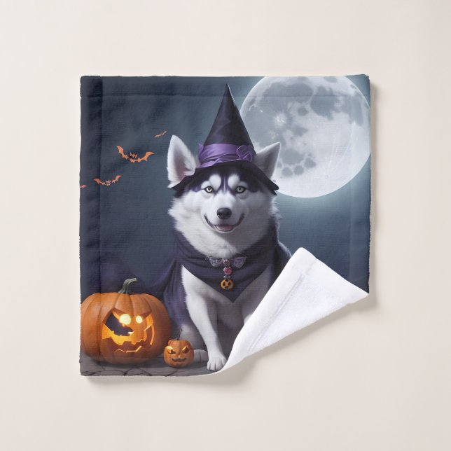Husky Dog Halloween Adventure Moonlit Magic Spooky Wash Cloth (Wash Cloth)