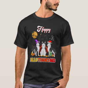 Husky Dog Happy Hallothanksmas Halloween Thanksgiv T-Shirt