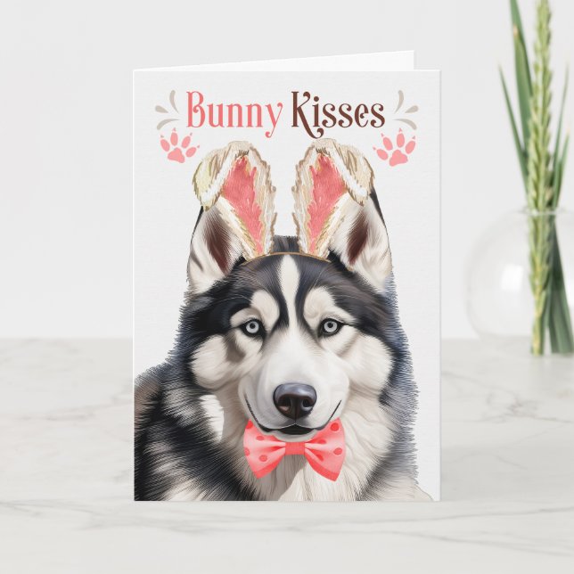 Husky Dog in Bunny Ears for Easter Holiday Card (Front)