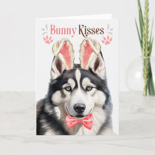 Husky Dog in Bunny Ears for Easter Holiday Card