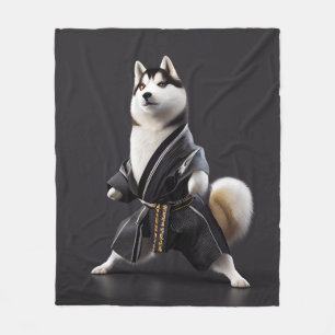 Husky Dog Knows Karate, Husky Dog Karate Player Fleece Blanket
