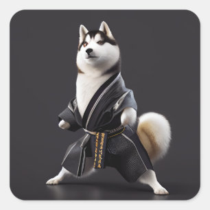 Husky Dog Knows Karate, Husky Dog Karate Player Square Sticker
