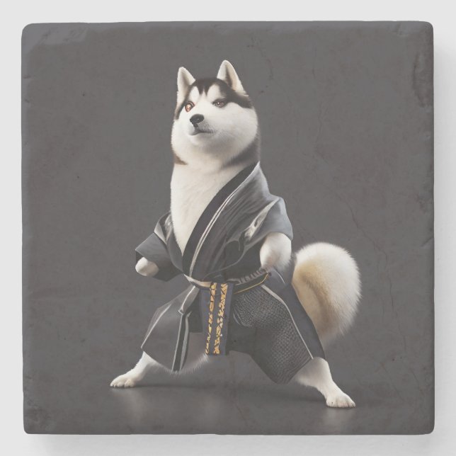 Husky Dog Knows Karate, Husky Dog Karate Player Stone Coaster (Front)