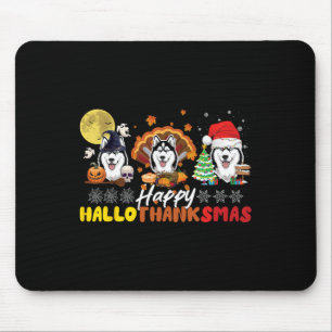Husky Dog lover Happy HalloThanksmas Happy Hallowe Mouse Mat