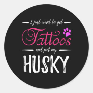 Husky Dog Lover Tattoo Funny Dog Mum Gift Idea Classic Round Sticker