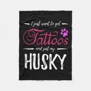 Husky Dog Lover Tattoo Funny Dog Mum Gift Idea Fleece Blanket