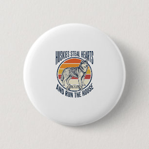 Husky Dog Lover Vintage Engraving Funny Pet Owner 6 Cm Round Badge
