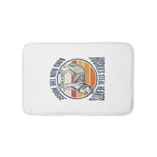 Husky Dog Lover Vintage Engraving Funny Pet Owner Bath Mat
