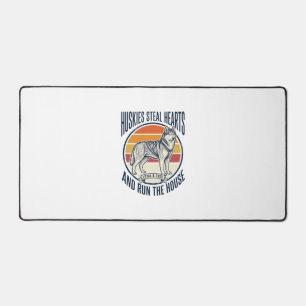 Husky Dog Lover Vintage Engraving Funny Pet Owner Desk Mat
