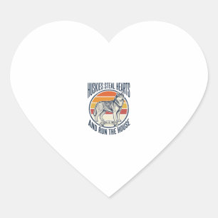 Husky Dog Lover Vintage Engraving Funny Pet Owner Heart Sticker