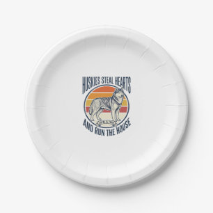 Husky Dog Lover Vintage Engraving Funny Pet Owner Paper Plate