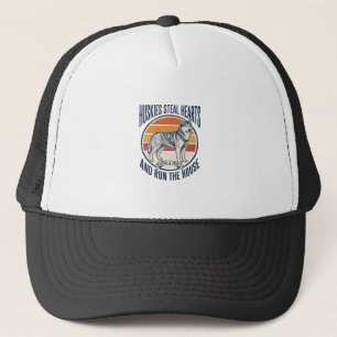 Husky Dog Lover Vintage Engraving Funny Pet Owner Trucker Hat