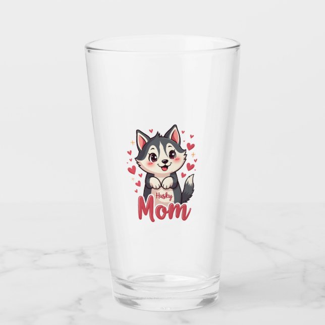 Husky Dog Mom Cute Kawaii Design Glass (Front)
