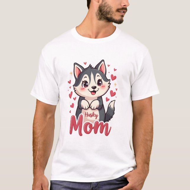 Husky Dog Mom Cute Kawaii Design T-Shirt (Front)