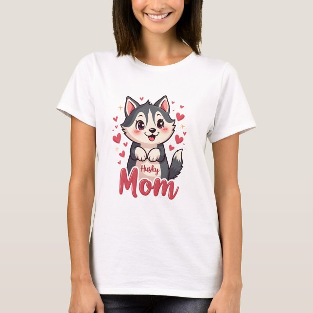 Husky Dog Mom Cute Kawaii Design T-Shirt (Front)