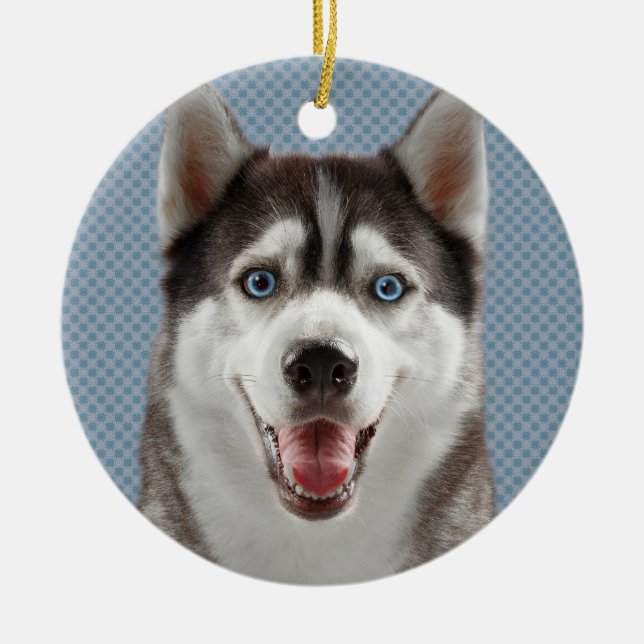 Husky Dog Monogram Photograph Ceramic Tree Decoration (Front)