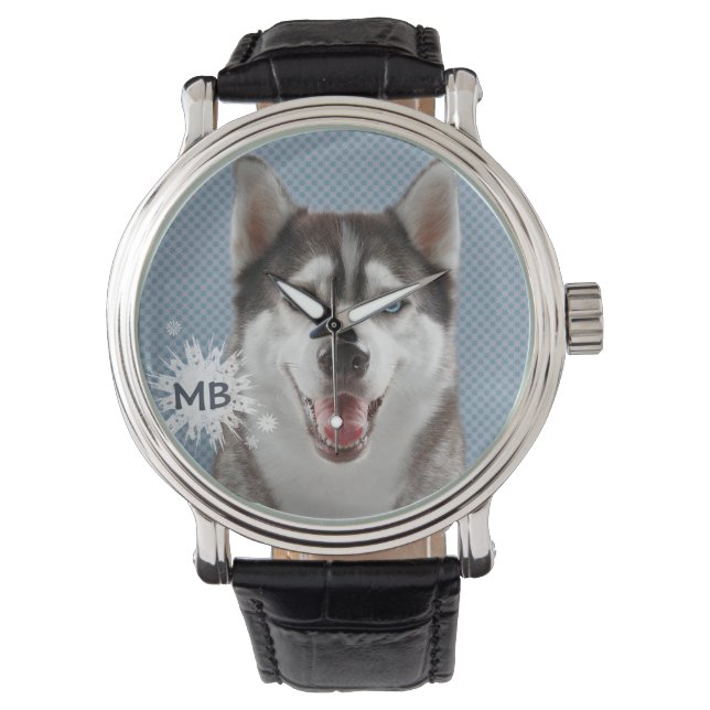Husky Dog Monogram Photograph Watch (Front)