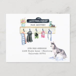 Husky Dog Mudroom Moving Announcement Postcard