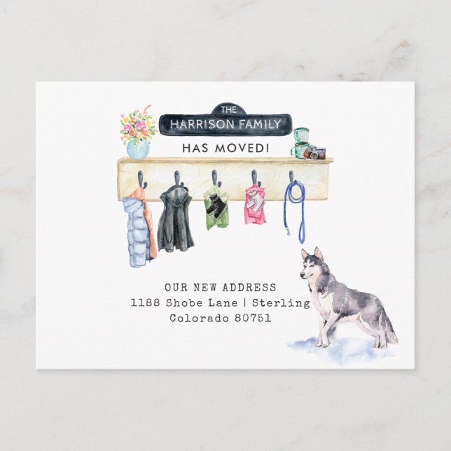 Husky Dog | Mudroom Moving Announcement Postcard (Front)